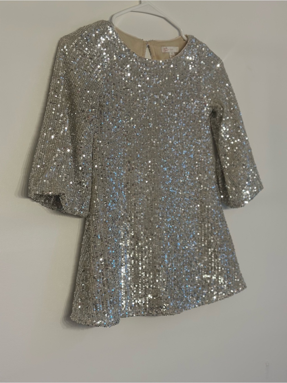 GB Girls Silver Sequin Bell Sleeve Dress Size 5 Holiday Party